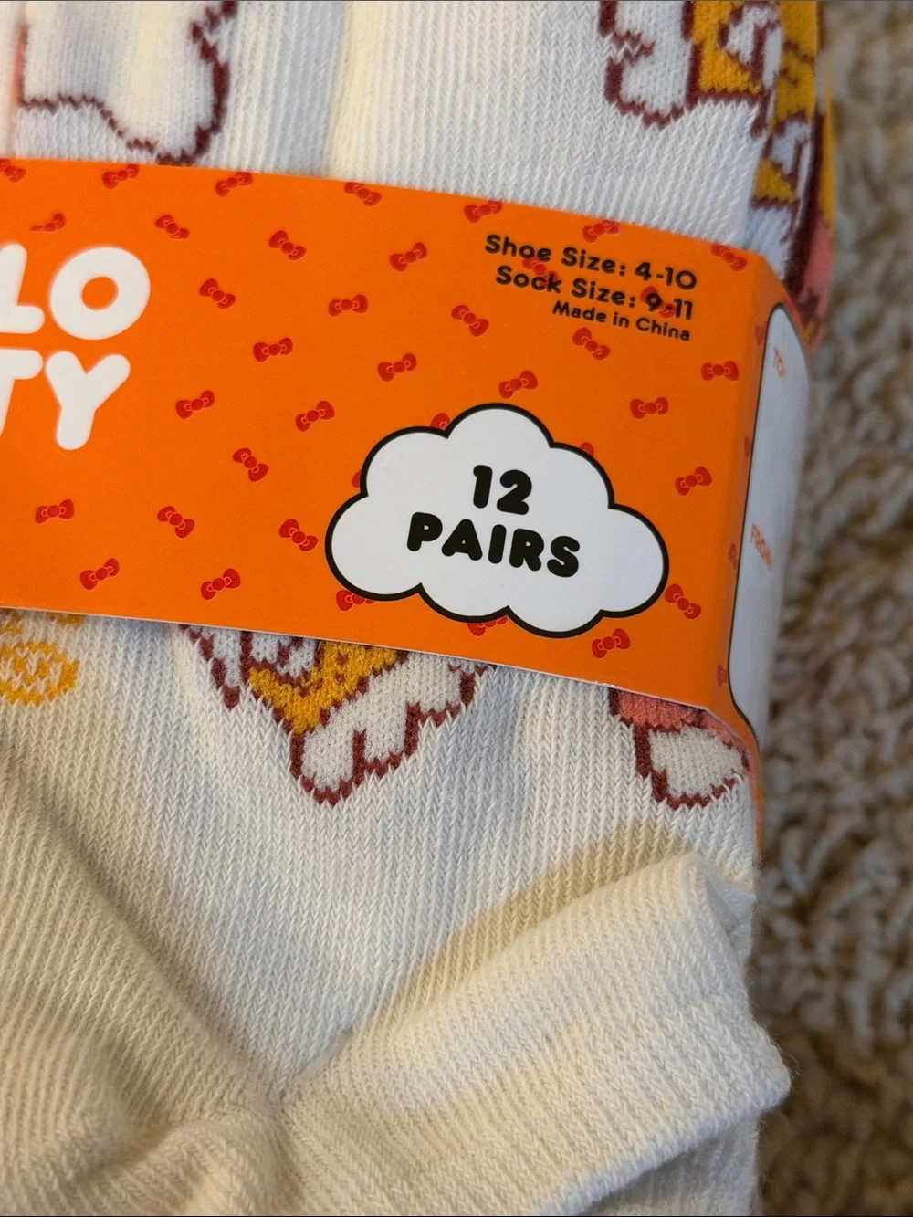 Hello Kitty Ankle Socks - Orange, White & Teal Accents